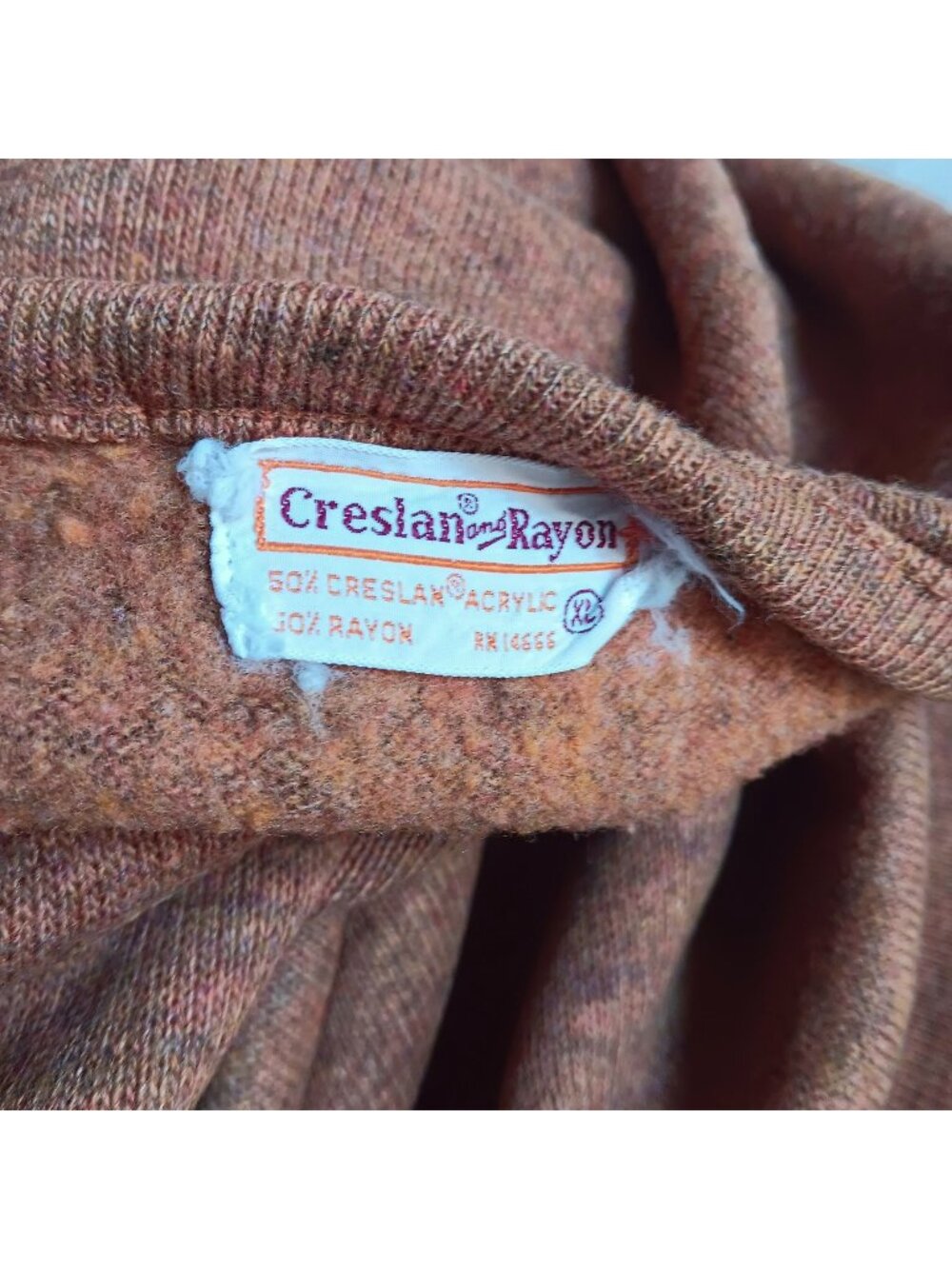 True Vintage XL T-shirt Sweater 1970's Creslan Rayon heather Brown V-Neck MOD